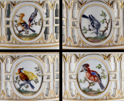 Marronnière en porcelaine ajourée, décor aux oiseaux - Allemagne, fin du XIXe